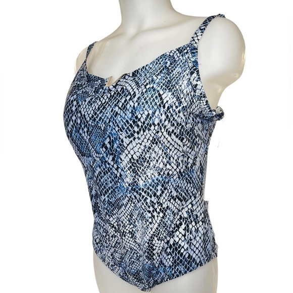 Calvin Klein Women's Blue Black White Snakeskin Print One-Piece Swimsuit - Picture 4 of 11